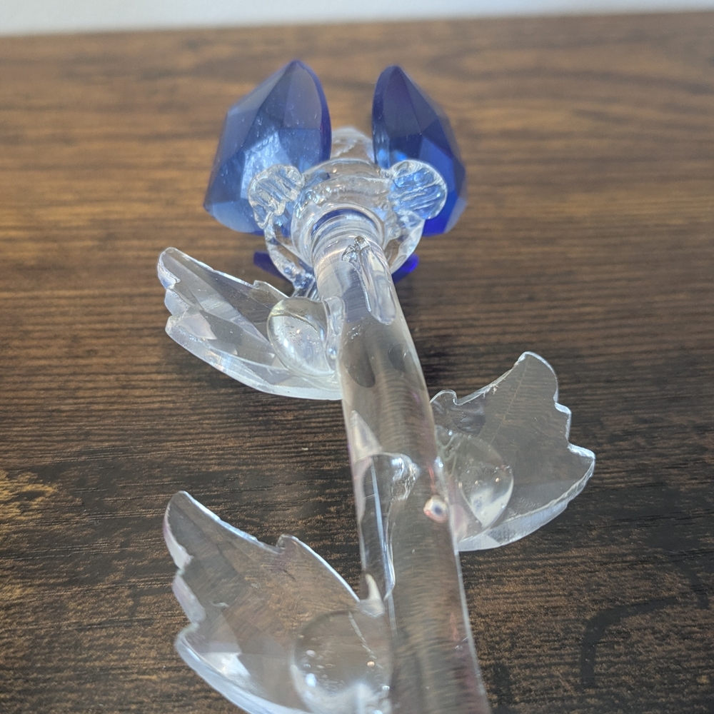 Vintage Blue and Clear Glass Flower Sculpture - Picture 6 of 7